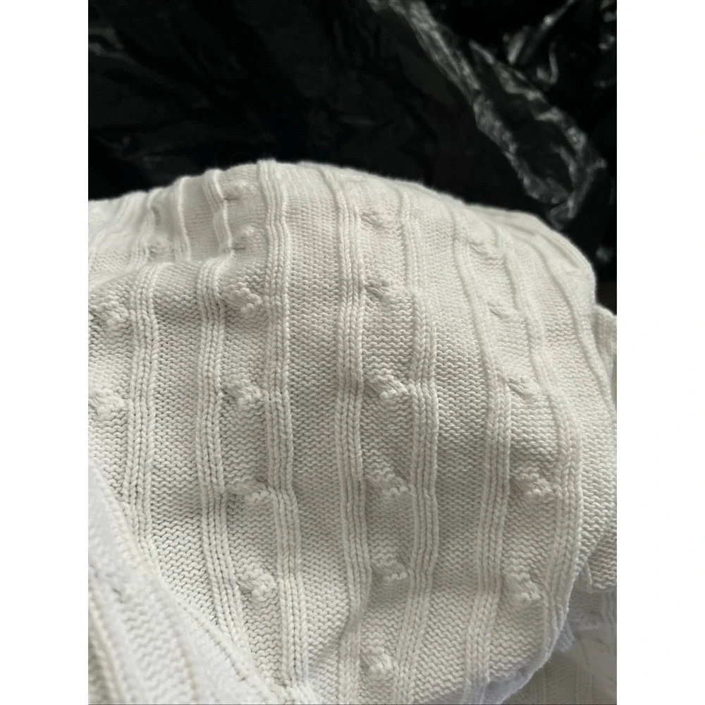 Ralph Lauren Lauren RLL Cable Knit Cotton Throw Cozy Blanket Ivory Cream 50x62